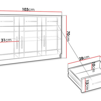 PARISA kombinált komód - 103 cm széles, sonoma tölgy