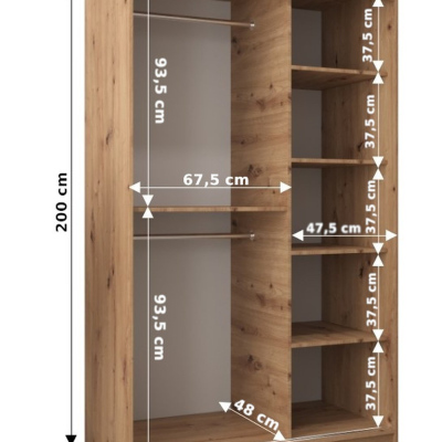 ENNI gardrób szekrény - 120 cm széles, fekete / sonoma tölgy