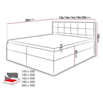 CLARA boxspring franciaágy 180x200 - fehér ökobőr + INGYENES topper