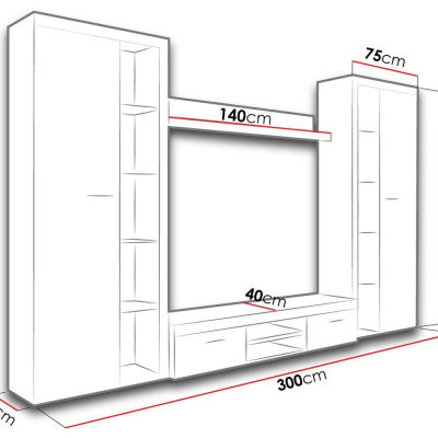 PUMBA XL 1 nappali szekrénysor világítással - fehér / beton