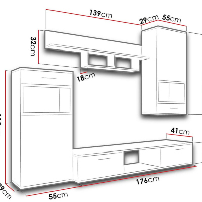 LEBLUE nappali szekrénysor - fehér / beton