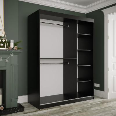 MAREILLE 3 tükrös szekrény tolóajtókkal - szélesség 150 cm, fekete / fekete márvány