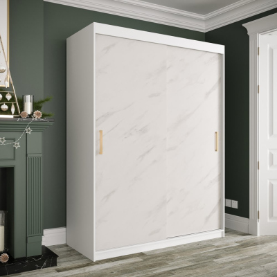 MAREILLE 1 tolóajtós gardróbszekrény - szélesség 150 cm, fehér / fehér márvány