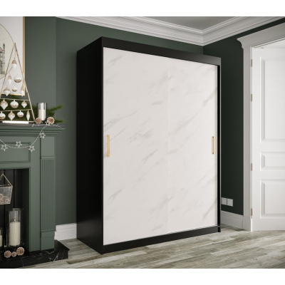 MAREILLE 1 tolóajtós gardróbszekrény - szélesség 150 cm, fekete / fehér márvány