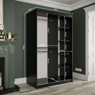 MAREILLE 1 tolóajtós gardróbszekrény - szélesség 120 cm, fekete / fehér márvány