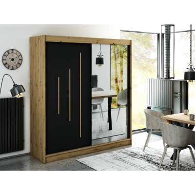 LURDES 9 tükrös szekrény tolóajtókkal - szélesség 200 cm, artisan tölgy / fekete