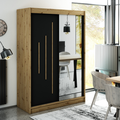 LURDES 9 tükrös szekrény tolóajtókkal - szélesség 150 cm, artisan tölgy / fekete