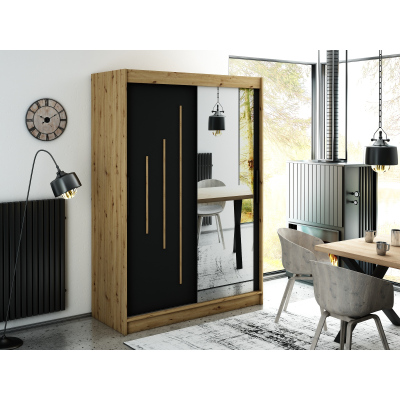 LURDES 9 tükrös szekrény tolóajtókkal - szélesség 150 cm, artisan tölgy / fekete