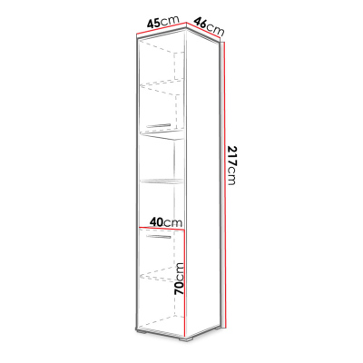 CELENA 3 magas szekrény - 45 cm széles, csillogó fehér