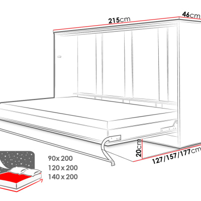 Vízszintesen összecsukható franciaágy 140x200 CELENA 1 - fehér
