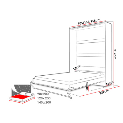 Függőlegesen összecsukható franciaágy 140x200 CELENA 1 - fehér
