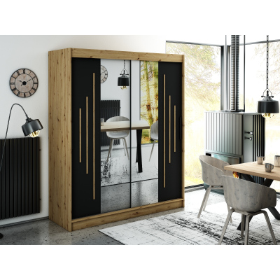 LURDES 8 tükrös szekrény tolóajtókkal - szélesség 180 cm, artisan tölgy / fekete