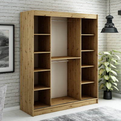 LURDES 8 tükrös szekrény tolóajtókkal - szélesség 180 cm, artisan tölgy / fekete