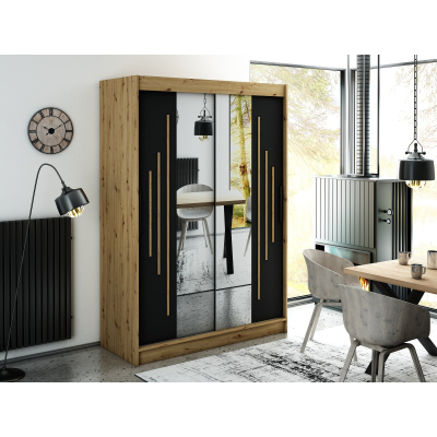 LURDES 8 tükrös szekrény tolóajtókkal - szélesség 150 cm, artisan tölgy / fekete