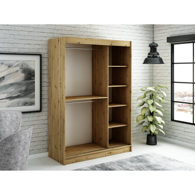LURDES 8 tükrös szekrény tolóajtókkal - szélesség 150 cm, artisan tölgy / fekete