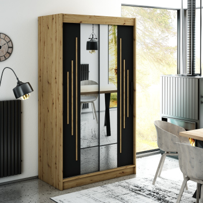 LURDES 8 tükrös szekrény tolóajtókkal - szélesség 120 cm, artisan tölgy / fekete