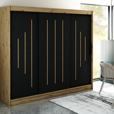LURDES 7 tolóajtós gardróbszekrény - 250 cm széles, artisan tölgy / fekete