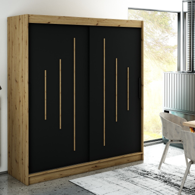 LURDES 7 tolóajtós gardróbszekrény - szélesség 200 cm, artisan tölgy / fekete