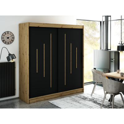 LURDES 7 tolóajtós gardróbszekrény - szélesség 200 cm, artisan tölgy / fekete