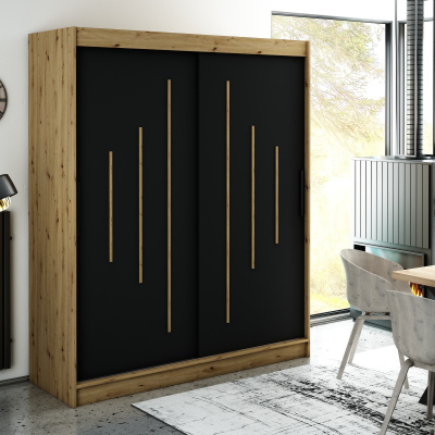 LURDES 7 tolóajtós gardróbszekrény - szélesség 180 cm, artisan tölgy / fekete