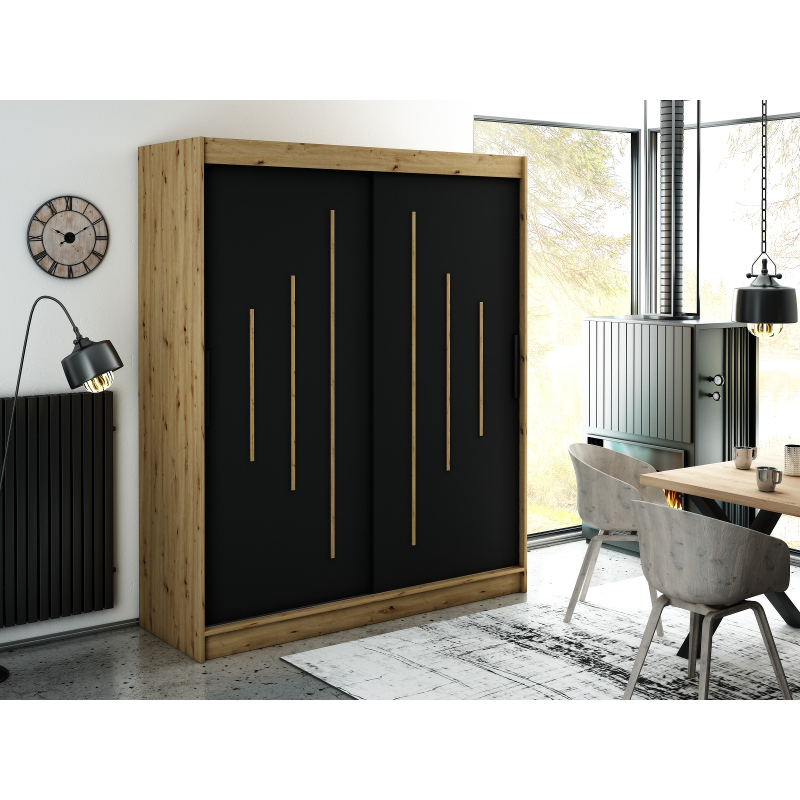 LURDES 7 tolóajtós gardróbszekrény - szélesség 180 cm, artisan tölgy / fekete