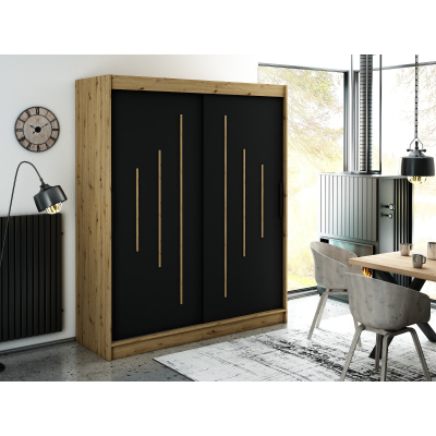 LURDES 7 tolóajtós gardróbszekrény - szélesség 180 cm, artisan tölgy / fekete