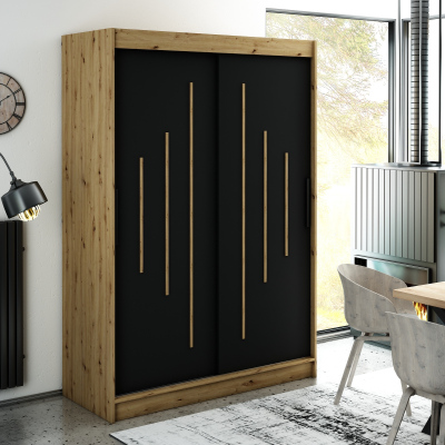 LURDES 7 tolóajtós gardróbszekrény - szélesség 150 cm, artisan tölgy / fekete