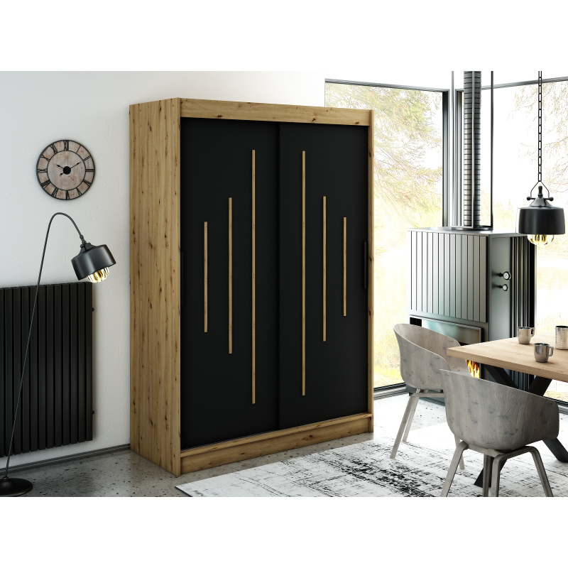 LURDES 7 tolóajtós gardróbszekrény - szélesség 150 cm, artisan tölgy / fekete