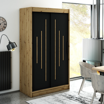 LURDES 7 tolóajtós gardróbszekrény - szélesség 120 cm, artisan tölgy / fekete