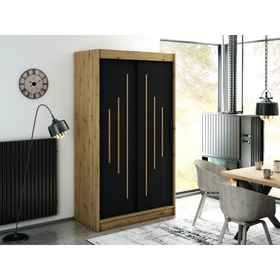 LURDES 7 tolóajtós gardróbszekrény - szélesség 120 cm, artisan tölgy / fekete
