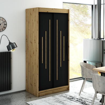 LURDES 7 tolóajtós gardróbszekrény - szélesség 100 cm, artisan tölgy / fekete