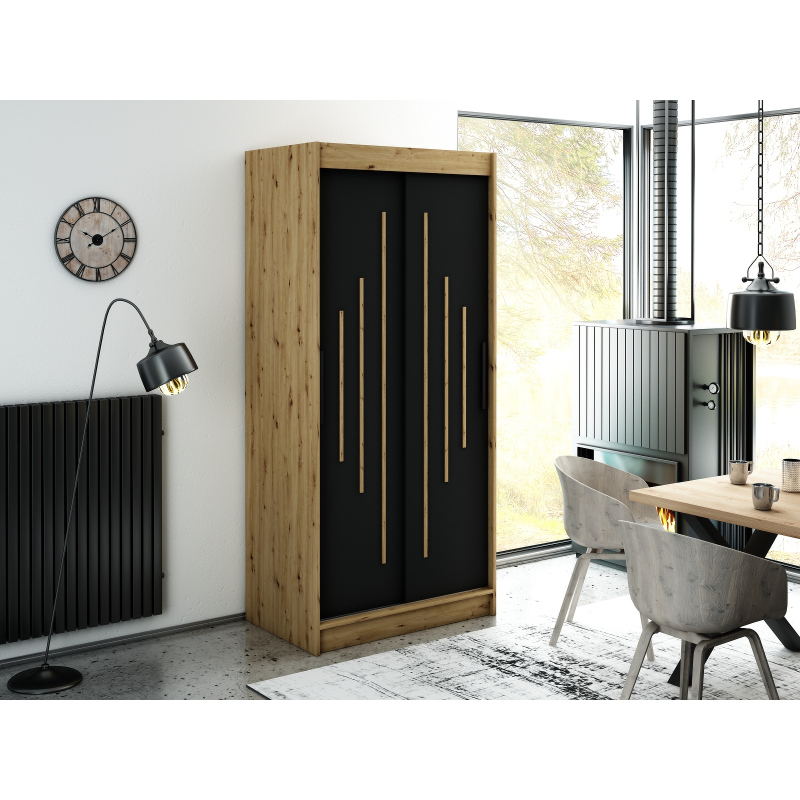 LURDES 7 tolóajtós gardróbszekrény - szélesség 100 cm, artisan tölgy / fekete