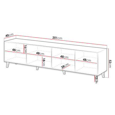 CRATO TV asztal 200 cm - fehér