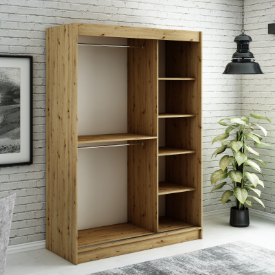 LURDES 6 tükrös szekrény tolóajtókkal - szélesség 150 cm, artisan tölgy / fekete