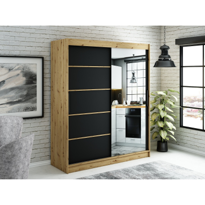 LURDES 5 tükrös szekrény tolóajtókkal - szélesség 180 cm, artisan tölgy / fekete
