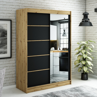 LURDES 5 tükrös szekrény tolóajtókkal - szélesség 150 cm, artisan tölgy / fekete