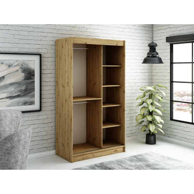 LURDES 5 tolóajtós gardróbszekrény - 120 cm széles, artisan tölgy / fekete