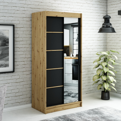 LURDES 5 tükrös szekrény tolóajtókkal - szélesség 100 cm, artisan tölgy / fekete