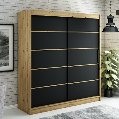 LURDES 4 tolóajtós gardróbszekrény - szélesség 200 cm, artisan tölgy / fekete