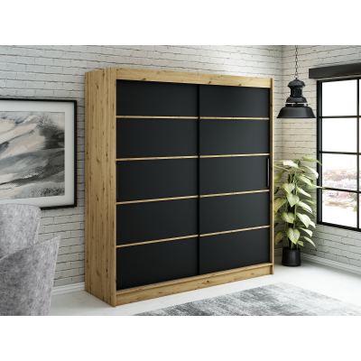 LURDES 4 tolóajtós gardróbszekrény - szélesség 200 cm, artisan tölgy / fekete