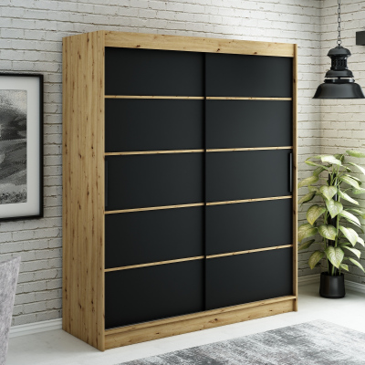 LURDES 4 tolóajtós gardróbszekrény - szélesség 180 cm, artisan tölgy / fekete