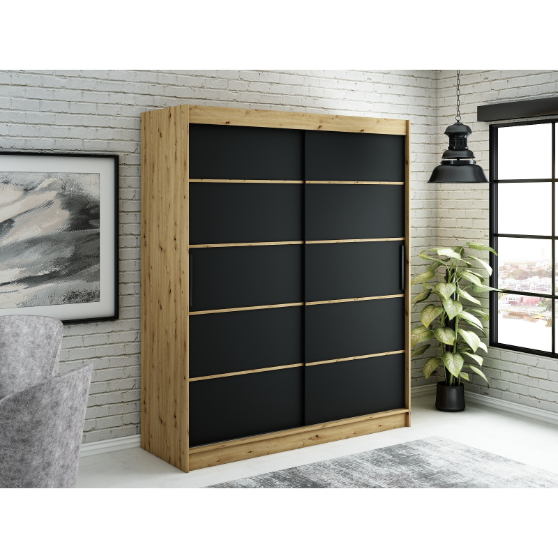 LURDES 4 tolóajtós gardróbszekrény - szélesség 180 cm, artisan tölgy / fekete