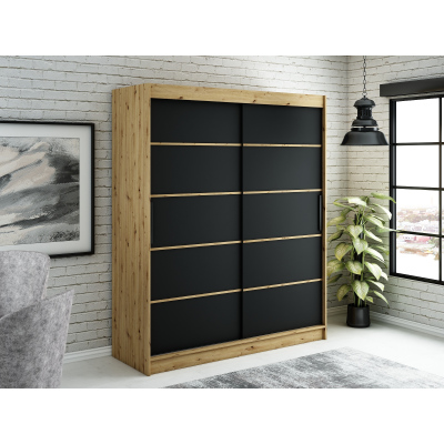 LURDES 4 tolóajtós gardróbszekrény - szélesség 180 cm, artisan tölgy / fekete