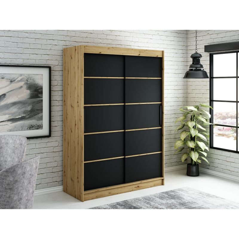 LURDES 4 tolóajtós gardróbszekrény - szélesség 150 cm, artisan tölgy / fekete