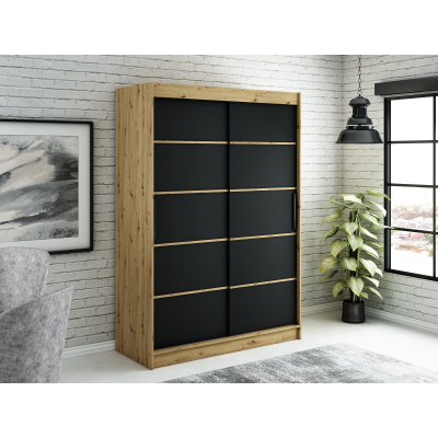 LURDES 4 tolóajtós gardróbszekrény - szélesség 150 cm, artisan tölgy / fekete