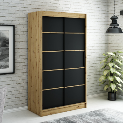 LURDES 4 tolóajtós gardróbszekrény - szélesség 120 cm, artisan tölgy / fekete