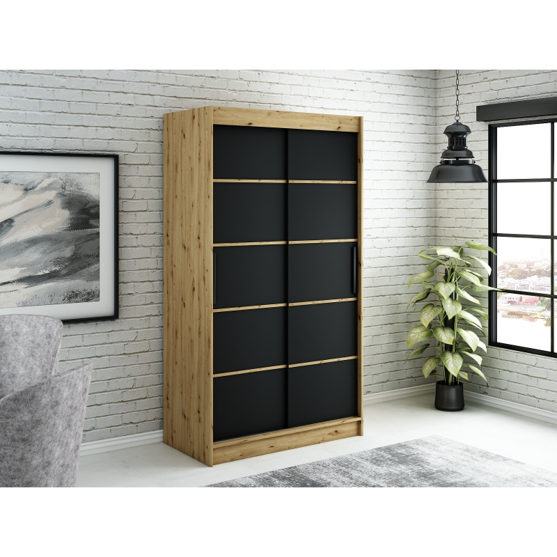 LURDES 4 tolóajtós gardróbszekrény - szélesség 120 cm, artisan tölgy / fekete