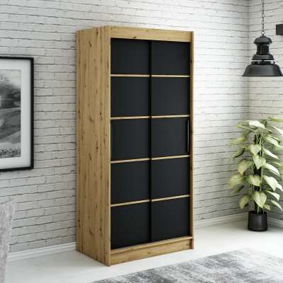 LURDES 4 tolóajtós gardróbszekrény - szélesség 100 cm, artisan tölgy / fekete