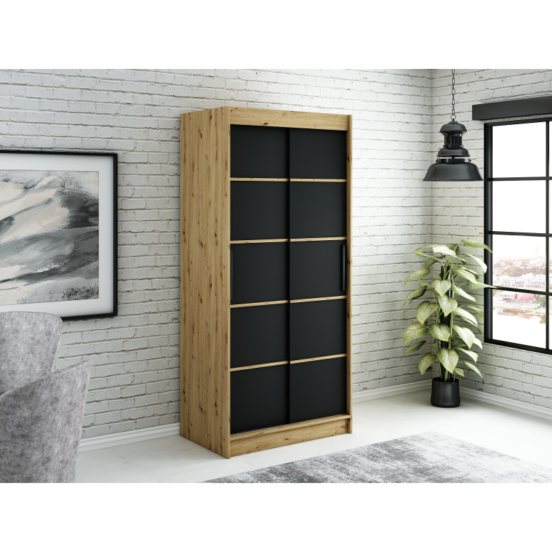 LURDES 4 tolóajtós gardróbszekrény - szélesség 100 cm, artisan tölgy / fekete