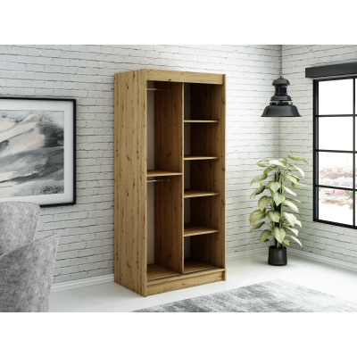 LURDES 4 tolóajtós gardróbszekrény - szélesség 100 cm, artisan tölgy / fekete